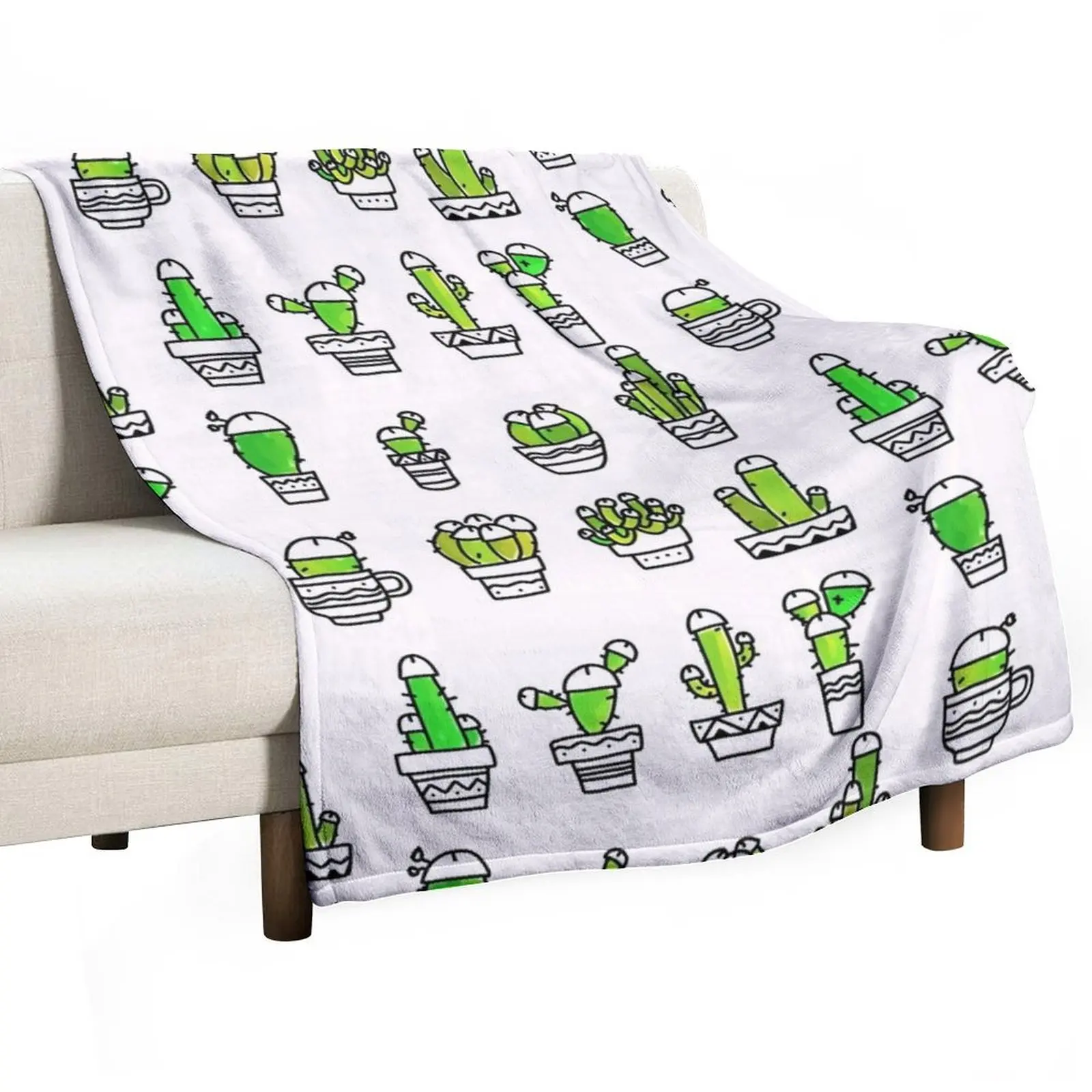 

COCK PLANTS CACTUS GREEN WATERCOLOR Throw Blanket Thermals For Travel Nap Cute Blankets