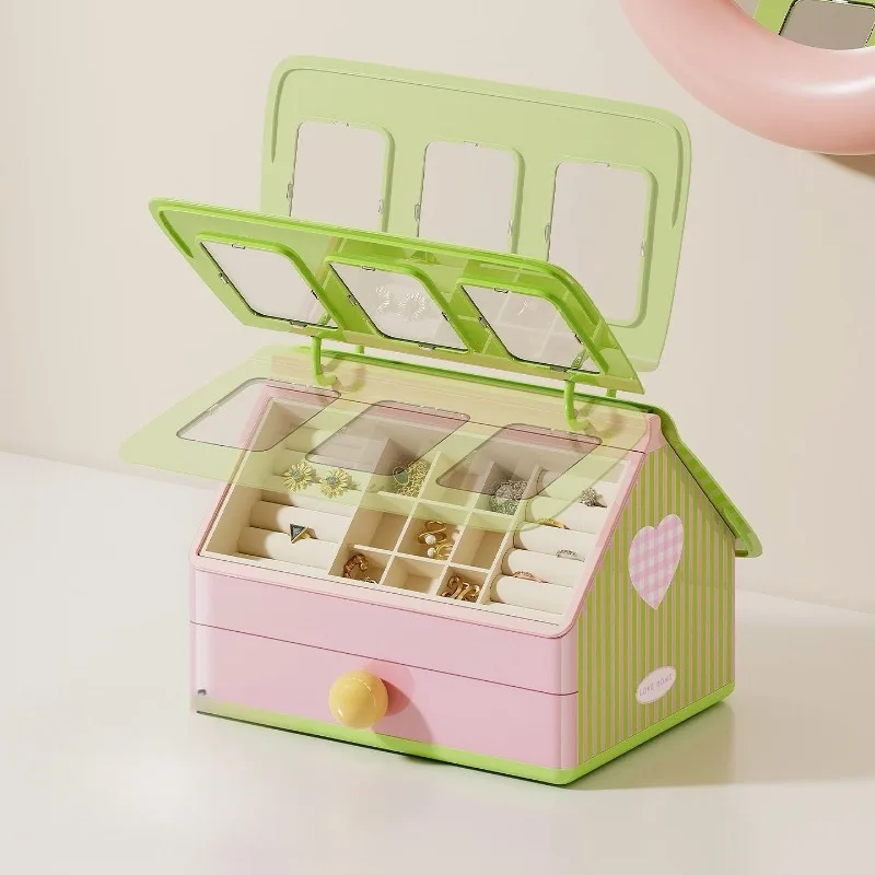

Коробка-органайзер для ювелирных изделий большой емкости — элегантный ретро-дизайн, прочный пластиковый шкаф для хранения ювелирных изделий с откидной крышкой и открытой верхней частью