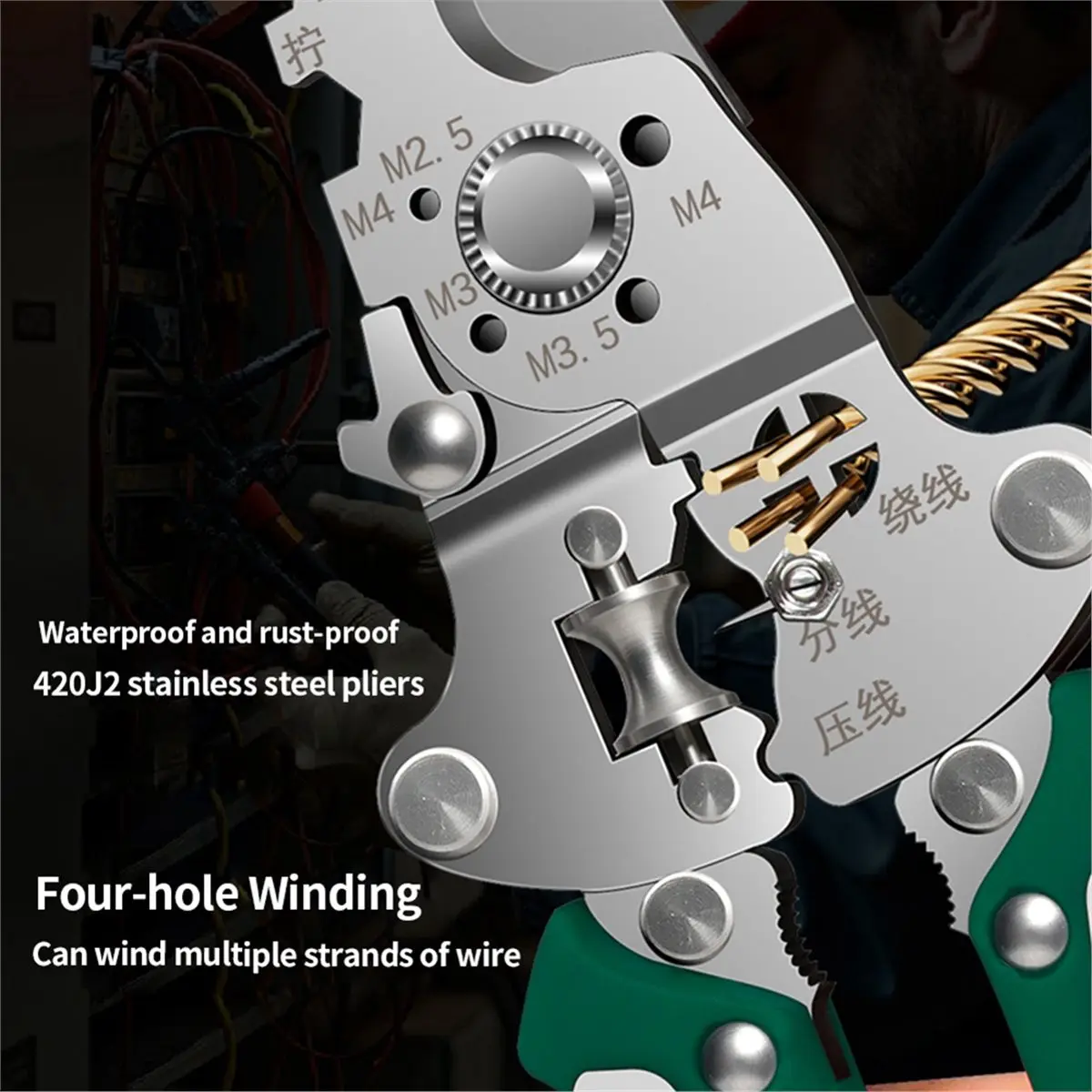 1Pcs Multifunctional Foldable Wire Stripper with Voltage Tester and Cable Cutter for Electrician Wire Cutter and Puller