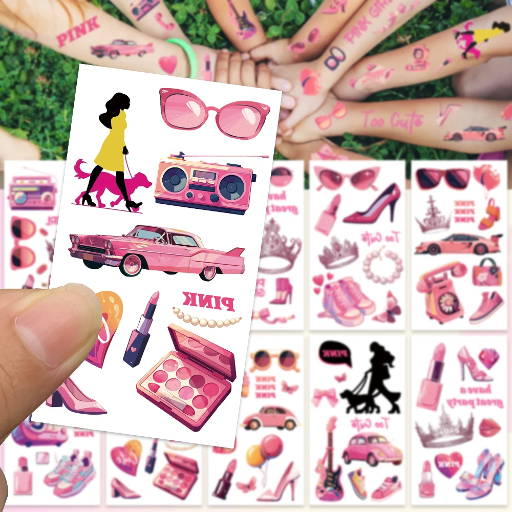 10pcs/pack Pink Girls Party Temporary Fake Tattoo Waterproof Stickers for Cartoon Children's Birthday Gift DIY Sticker Supplies