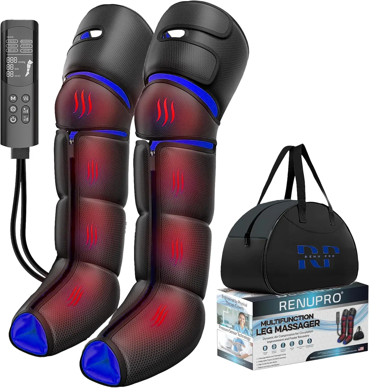 

Leg Massager with Heat and Compression for Circulation and Pain Relief, Leg Compression Massager for Feet, Calves and Thighs, wi