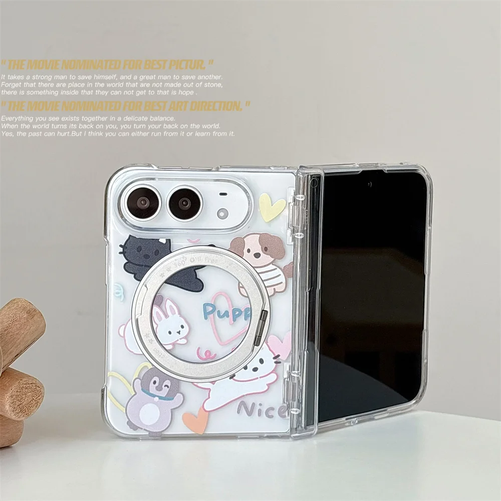 Kawaii Dogs cats Magnetic Phone Case For Samsung Z Fold 8 ZFold8 Fold8 Cover with Magsafe Stand Holder Korean Cute Cases