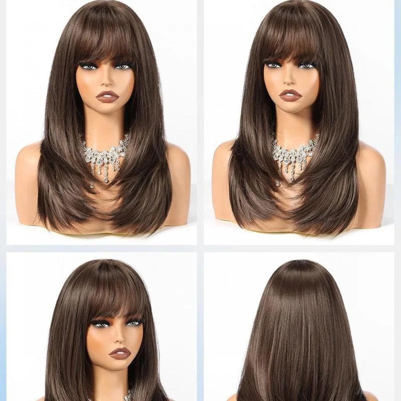 New women's brown synthetic , full head wig for everyday style