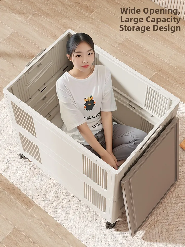 

Large Capaci Plastic Storage Box with Wheels for Clothes Toys Clothes And Miscellaneous Items Cover Storage Cabinet
