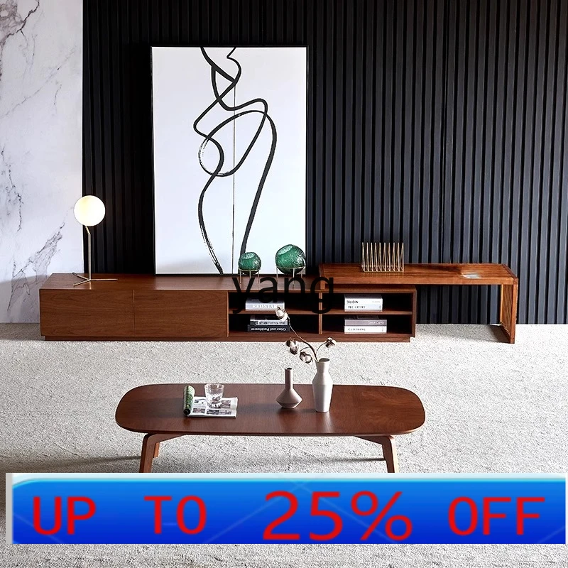 

Lmm light luxury TV cabinet coffee table combination retractable floor cabinet living room walnut color