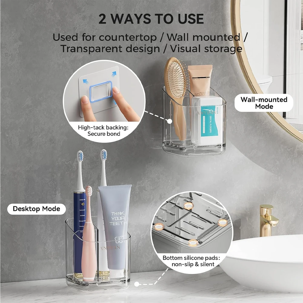 Toothbrush Storage Rack Large Capacity Bathroom Wall-Mounted Storage Box Plastic Organizer for Toothbrushes Toothpaste Razors To