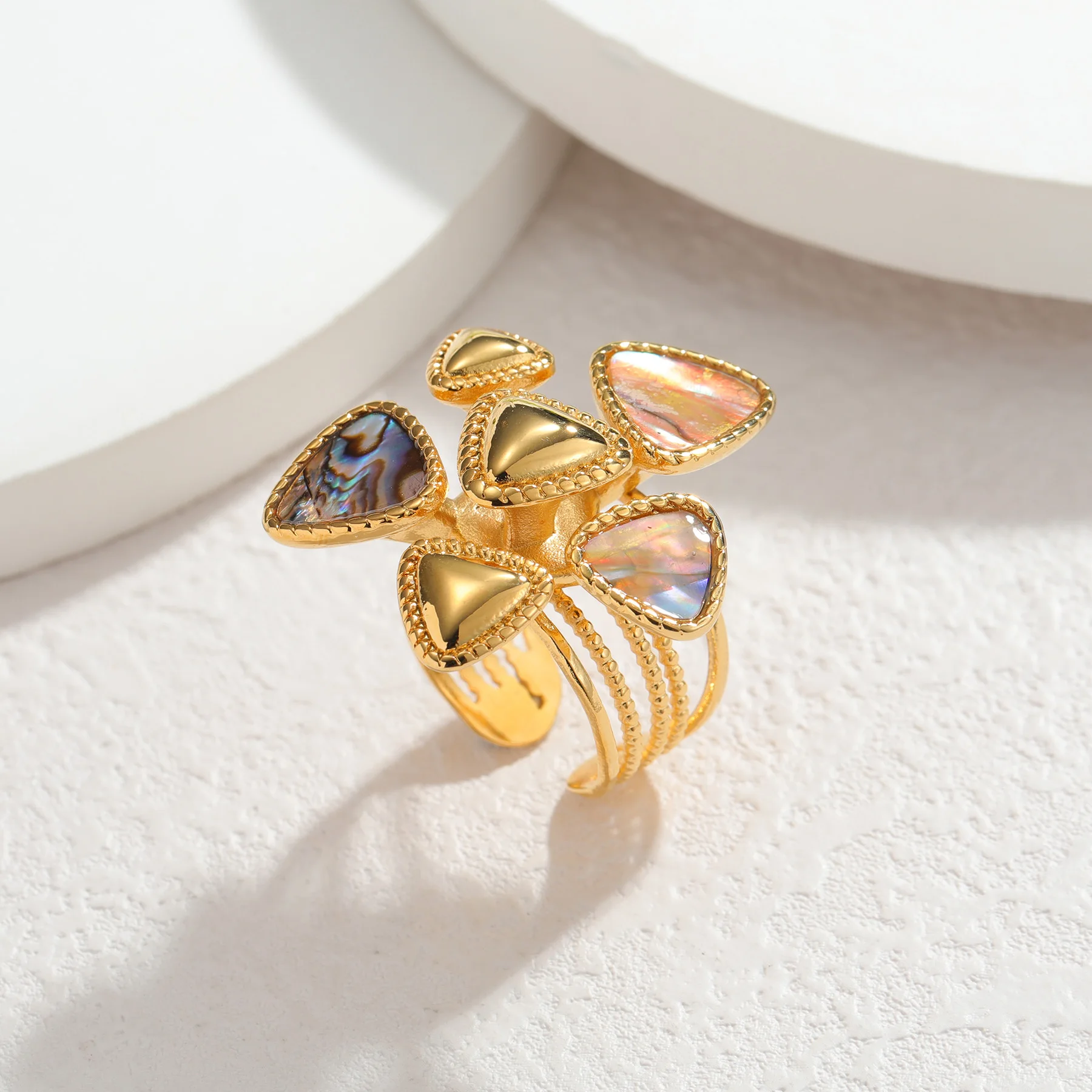 Kissmoon Fashion Natural Abalone Shell Ring for Women Stainless Steel Bohemian Open Ring Jewelry Statement Unique Design Gift - view 4