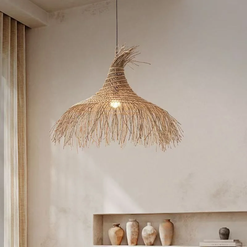 

Modern Pendant Light Retro Japanese Zen Style Woven Grass Living Room Dining Room Bedroom Clothing Store Lighting Fixtures