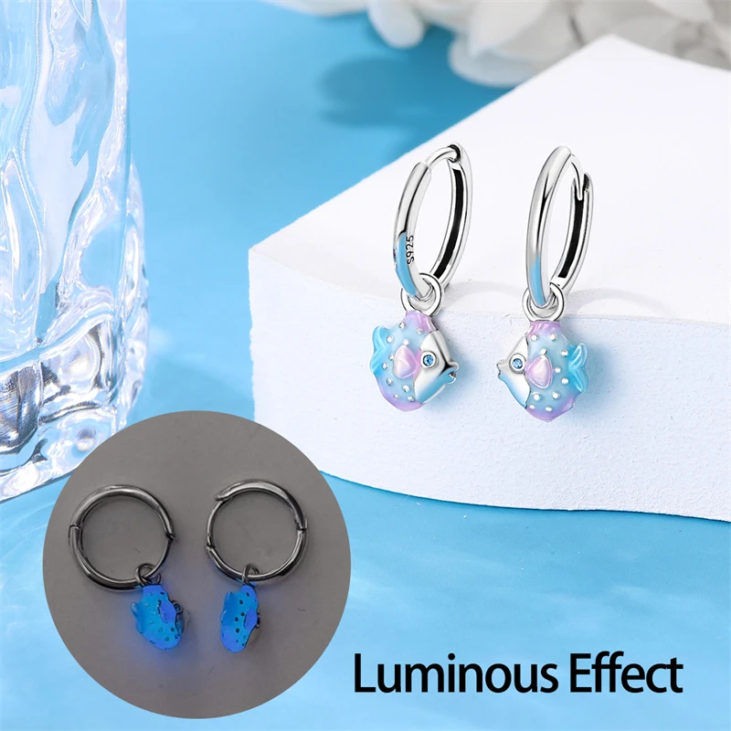 Luminous Shell Women Earrings Original 925 Sterling Silver Pave CZ Star Moon Hoop Earrings Engagement Wedding Jewelry
