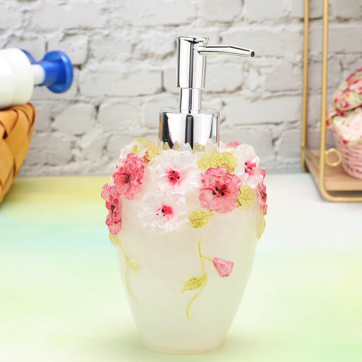 300 مللي أنيقة الأزهار الضوء الأخضر يترك الصحافة مضخة موزع زجاجة لغسل الجسم الشامبو غسول إعادة الملء المحمولة صابون اليد #4
