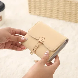 Wallet women's short 2024 summer new women's flower pendant three fold bag large capacity folding multi-functional student coin