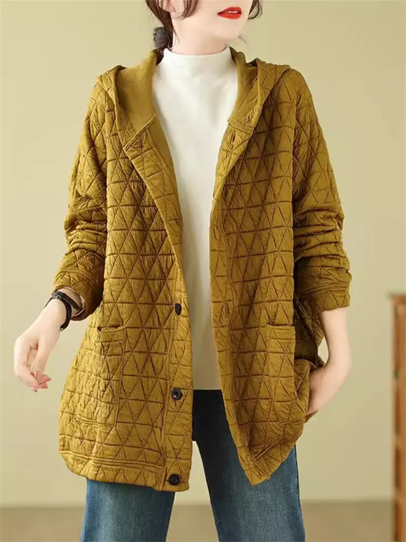 Large Size Hooded Cotton Jacket For Women 2024 Spring Autumn Winter Lazy Loose Casual  Mother\'s Quilted Coat Mujer Chaqueta K502