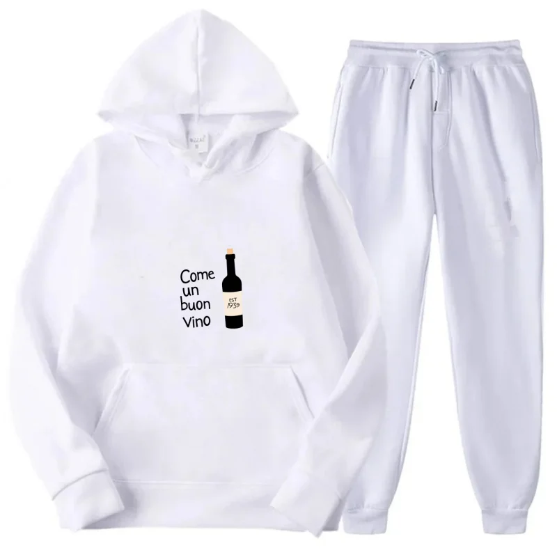 طقم هوديي رمادي Come Un Buon Vino سويت شيرت وسروال مطبوع عليه زجاجات ملابس غير رسمية