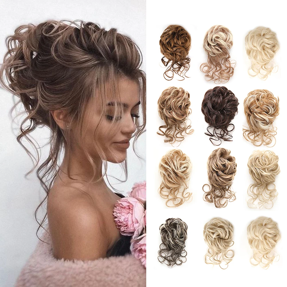 Messy Bun Hairpieces Synthetic Long Beard Chignon 10 Inch Claw Clip Curly Wavy Hair Bun Tousled Updo Hair Extensions for Women