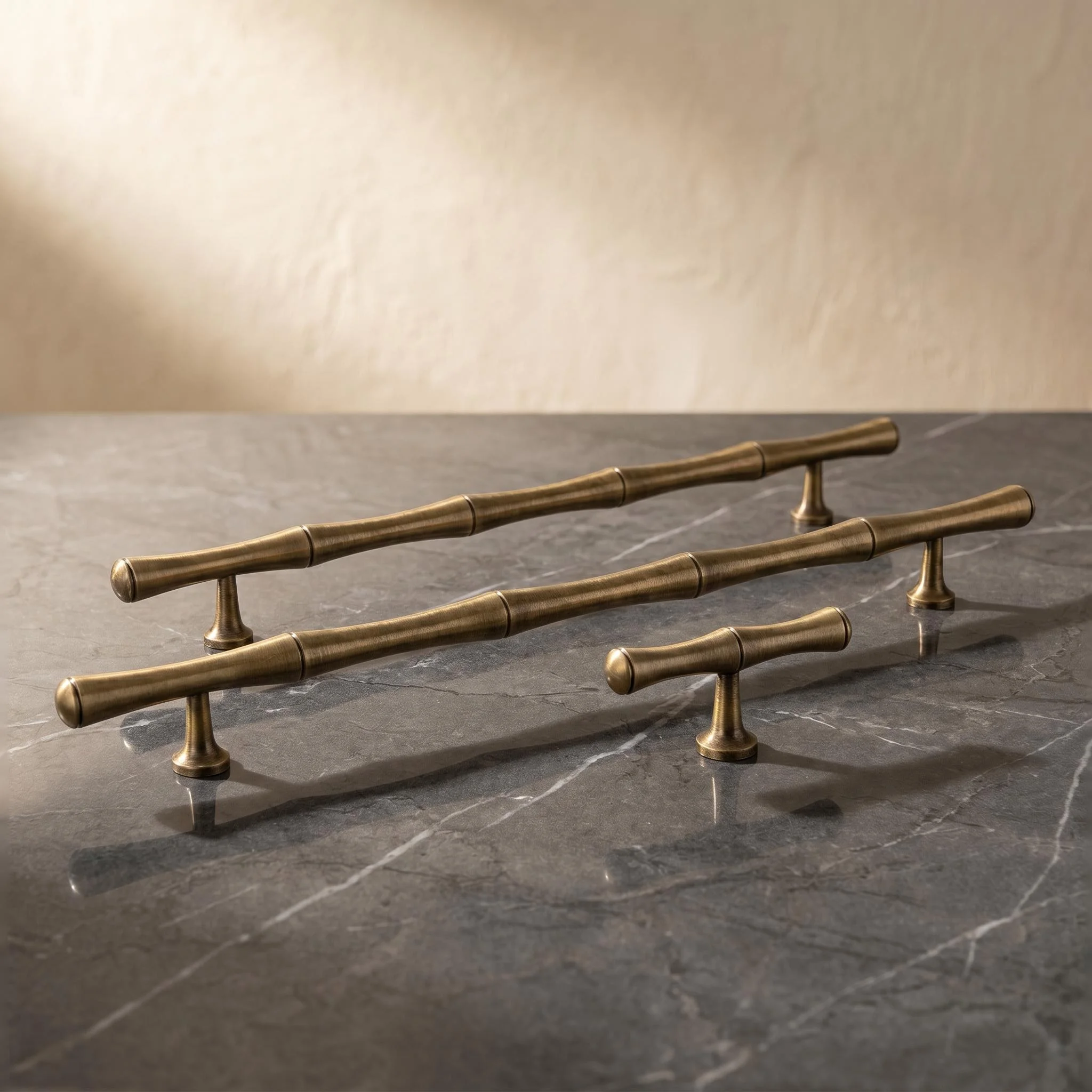 Solid Antique Brass Handle Bamboo Kitchen Cabinet Pull Wardrobe Drawer Knob