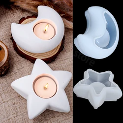 3D Star Moon Heart Candlestick Silicone Mold Handmade Candle Holder Making Concrete Cement Mould Plaster Resin Craft Molds Tools