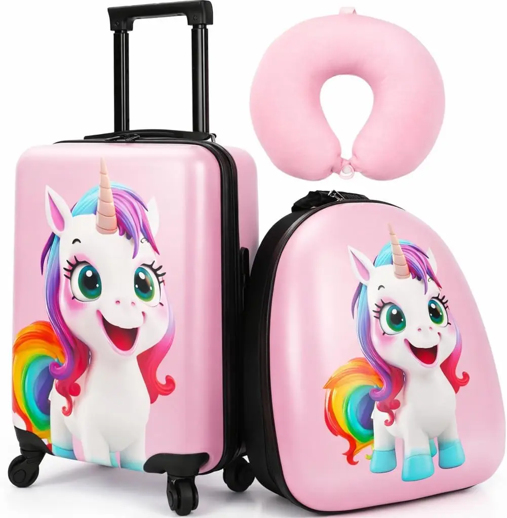 

3-Piece Unicorn Kids Luggage Set for Girls, 16" Hardside Carry-On with Spinner Wheels, Airline-Approved Toddler Suitcases