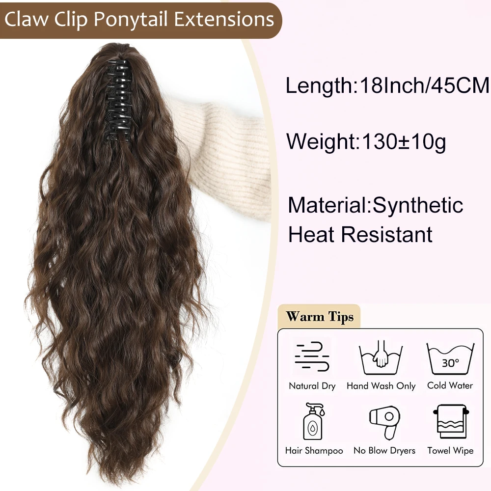 Aosiwig Synthetic Claw Ponytail For Women Long 18Inch Curly Hair Fake False Hairpiece Clip In Ponytails Extension Heat Resistant