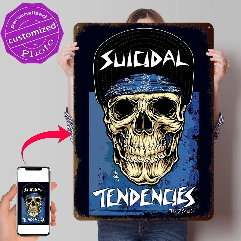 Suicidal Tendencies Skull Graphic 3D Texture Printed Poster Custom Vintage Metal Tin Plate Sign for Wall Art Bar Accessories