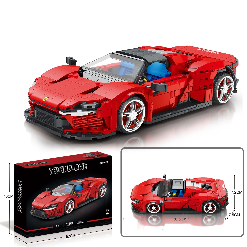 1168PCS Red Super Sport Car Building Blocks Set, Racing Car Model Toy Kit, Collention Gift Idea for Boys and Girls Ages 9 and Up