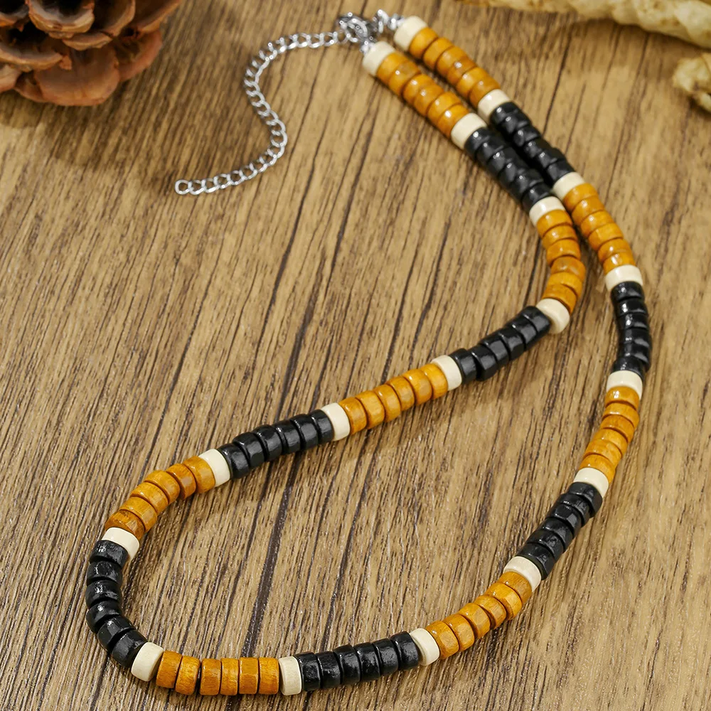 Vintage Herren Halskette aus schwarzen Holzperlen, Bohemian-Stil, Naturstein, Kokosnussschalen-Kette, modischer Schmuck, trendige Accessoires – Detail 7