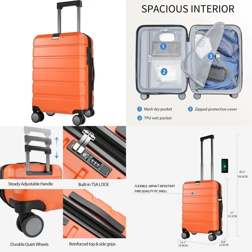 Expandable Hardside Spinner Luggage with Built-in TSA Lock, Durable Rolling Suitcase for Travel with USB Port, Long-Lasting Carr