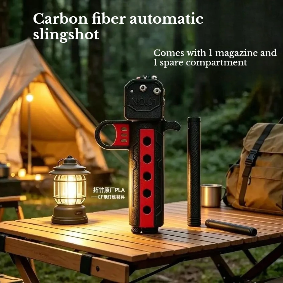 

Carbon Fiber Automatic Loading Rapid Fire Slingshot PLA+PET G3D Printing for Smooth Portable Outdoor Hunting Tools