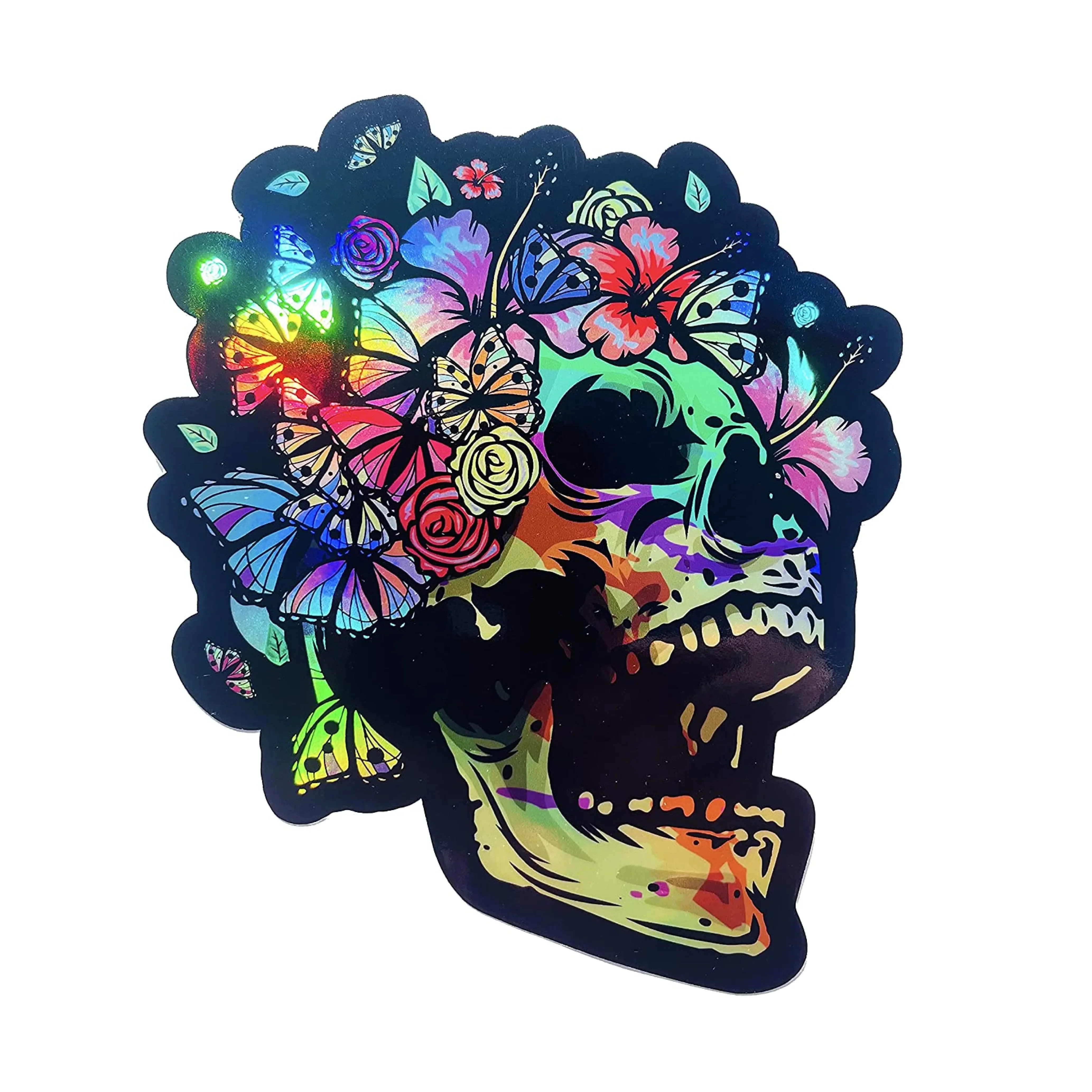 Personality Butterfly Skull Holographic Vinyl Sticker Flower Skull Bumper for Laptop Rollover Window Car Truck Wall 10cm