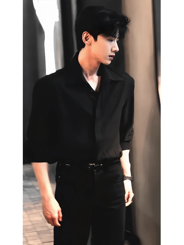 

Bla Long Sve irt for Men Cleanfit Jaet Inner Wear Casual Haome Sle Spring Season Regular Fit Loose Fabric