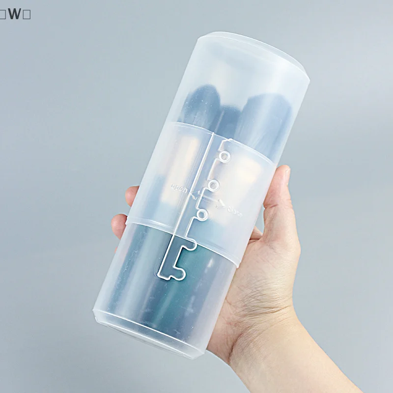 〔W〕Adjustable Height PVC Makeup Brush Holder Display Storage Cup Organizer with Lid