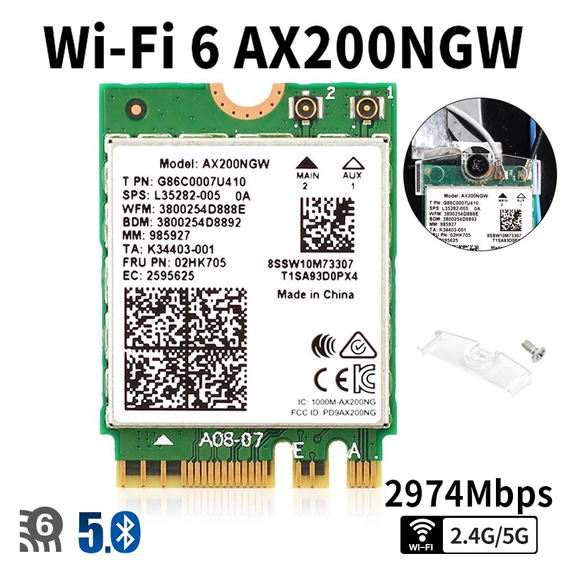 3000Mbps Wi-Fi 6 AX200 Bluetooth 5.1 802.11ac/ax 2.4G/5Ghz Desktop Kit AX200NGW Wireless Network WiFi Card Adapter MU-MIMO