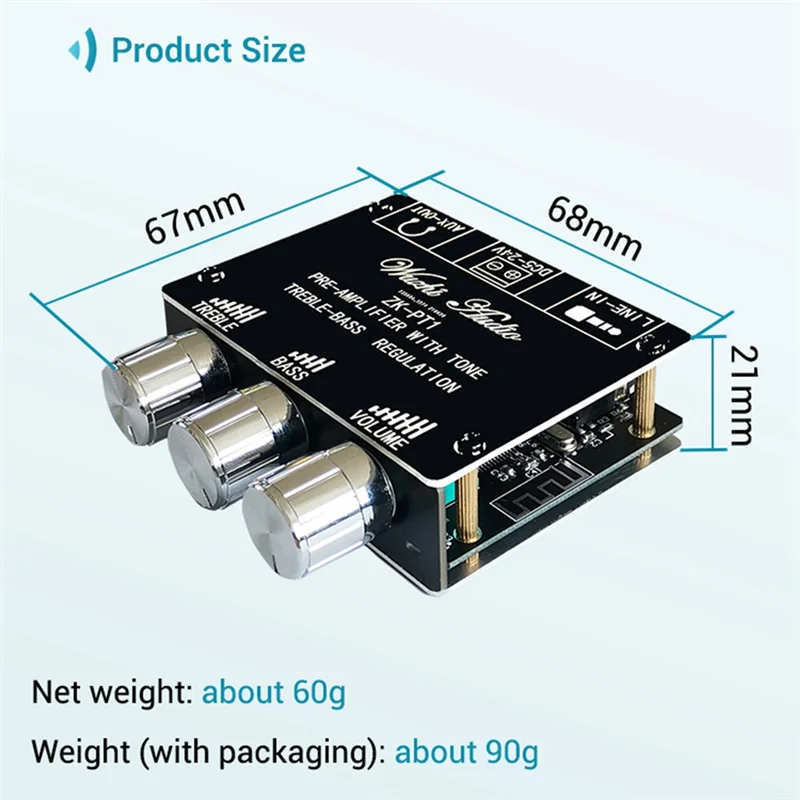 5X Bluetooth 5.0 Decoder Board Dual Channel Stereo Low Noise High And Low Tone Pre-Module Amplifier Board ZK-PT1-Y41A