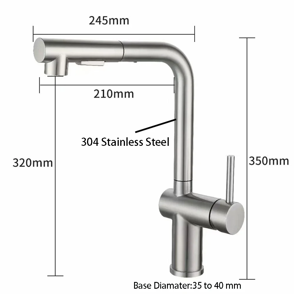 304 Stainless Steel Kitchen Sink Faucet ,Mixer Cold & Hot Water Nozzle Pulling Down 60 cm Length Hose , 360 Rotation 4 COLORS