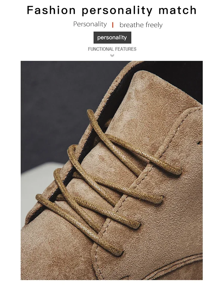 Modische braune Chelsea Boots für Herren im britischen Stil, hochgeschnittene Wildlederschuhe mit Schnürung und spitzer Zehenpartie, Herren-Knöchelstiefel – Detail 7