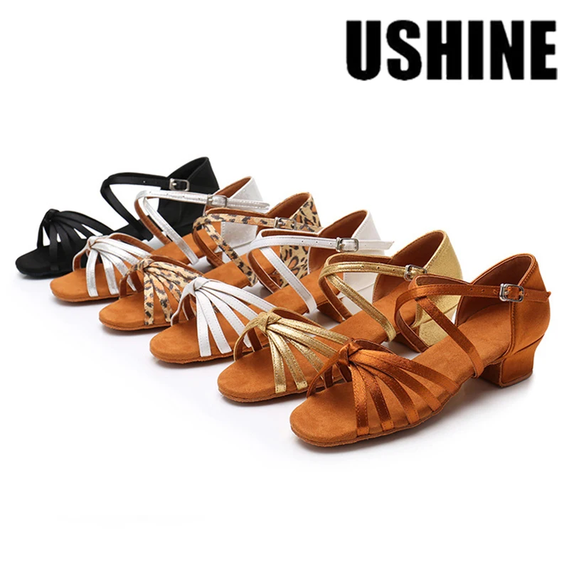 USHINE Women Latin Dance Shoes Soft Bottom Sole Girls Jazz Dance Practice Sandals Middle Heel 3.5CM Ballroom Dance