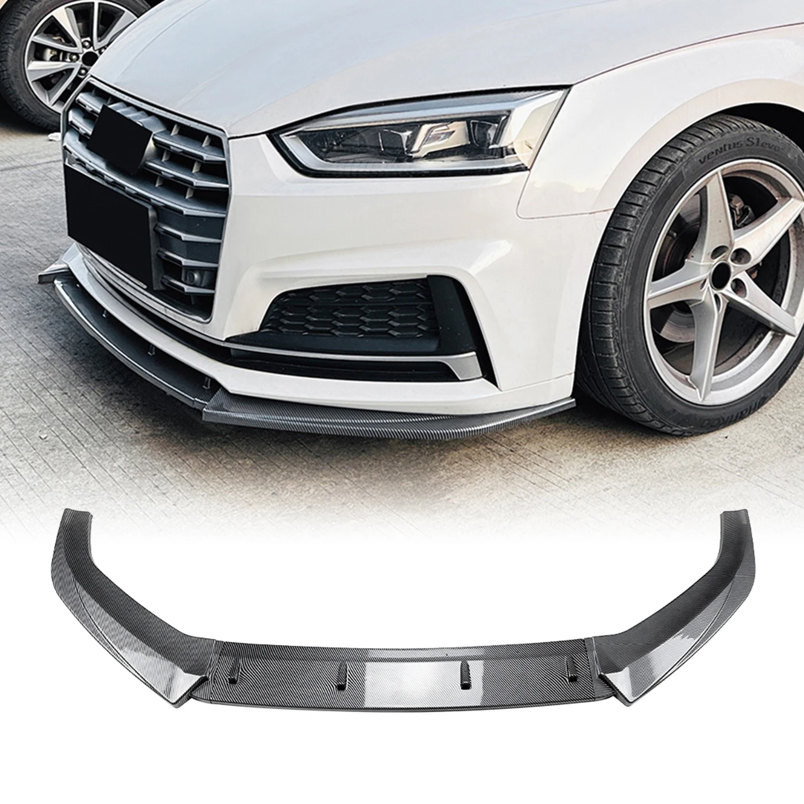 

Front Bumper Spoiler Lip For Audi A5 S5 Sline F5 2017-2020 Carbon Fiber Look/Gloss Black Lower Splitter Protector Blade Body Kit