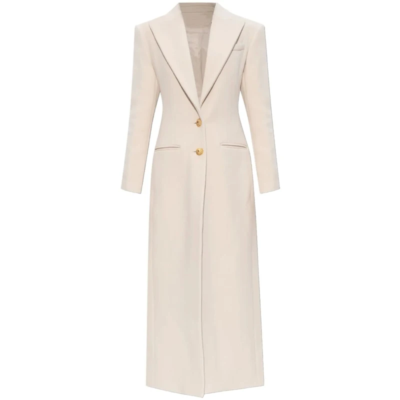 Fashion Slim Long Sleeve Single Breasted Trench coat Women Beige Wool Coat