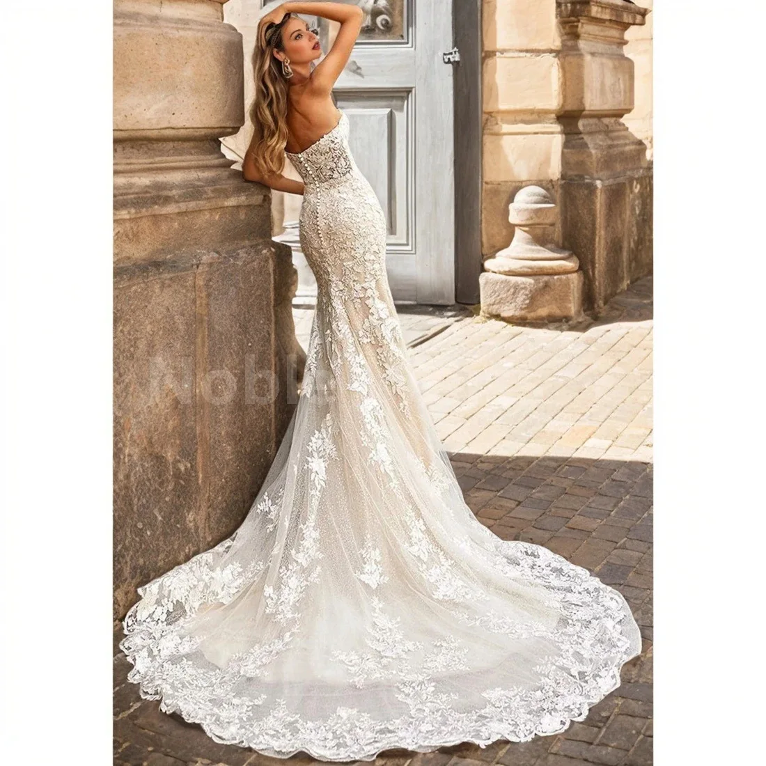 

Топ-топ свадебное платье женское кружевное аппликация свадебный темперамент со шлейфом