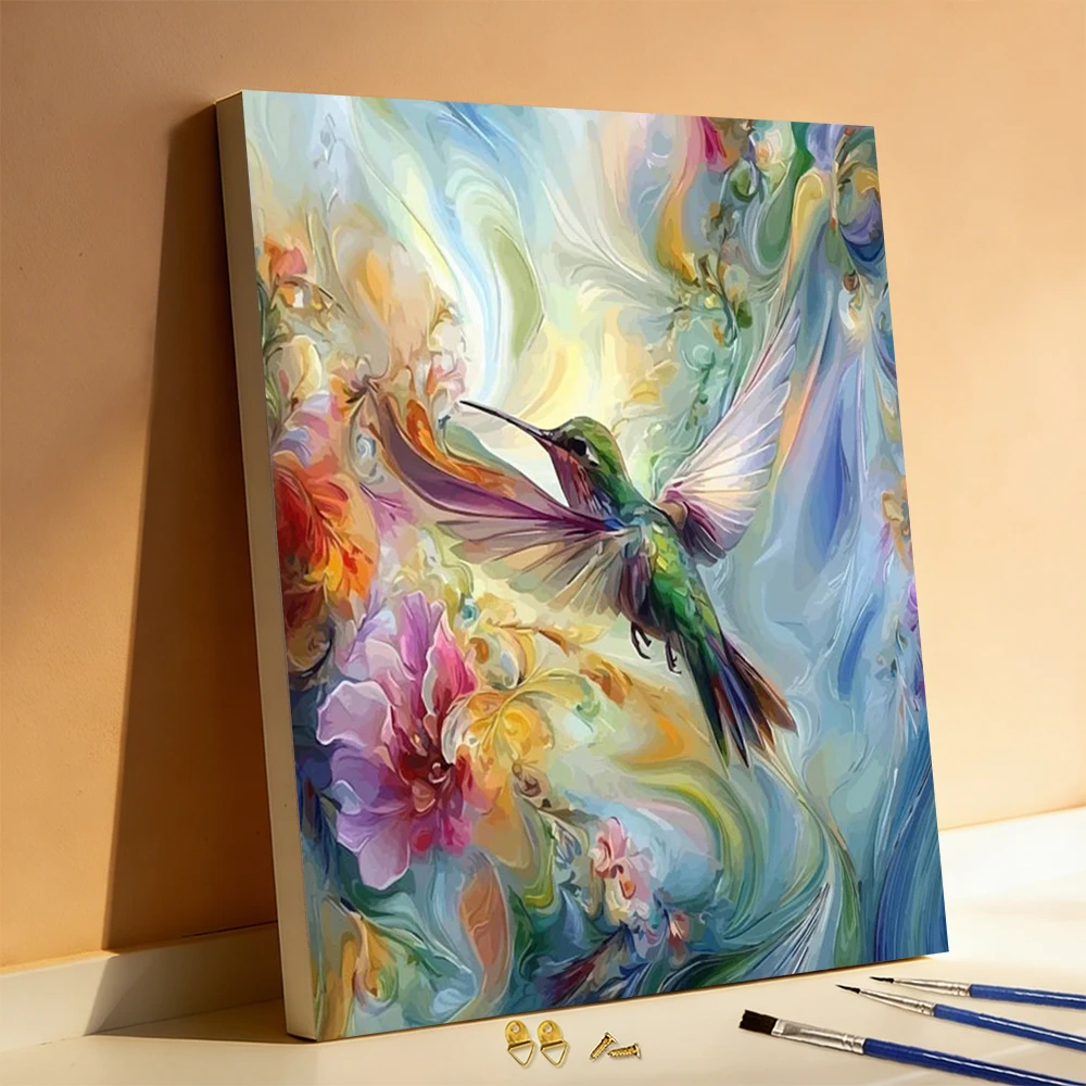 Huacan Oil Painting By Numbers Bird Flower DIY Digital Oil Painting Hummingbird Handpainted Canvas Painting Animal Handmade Gift