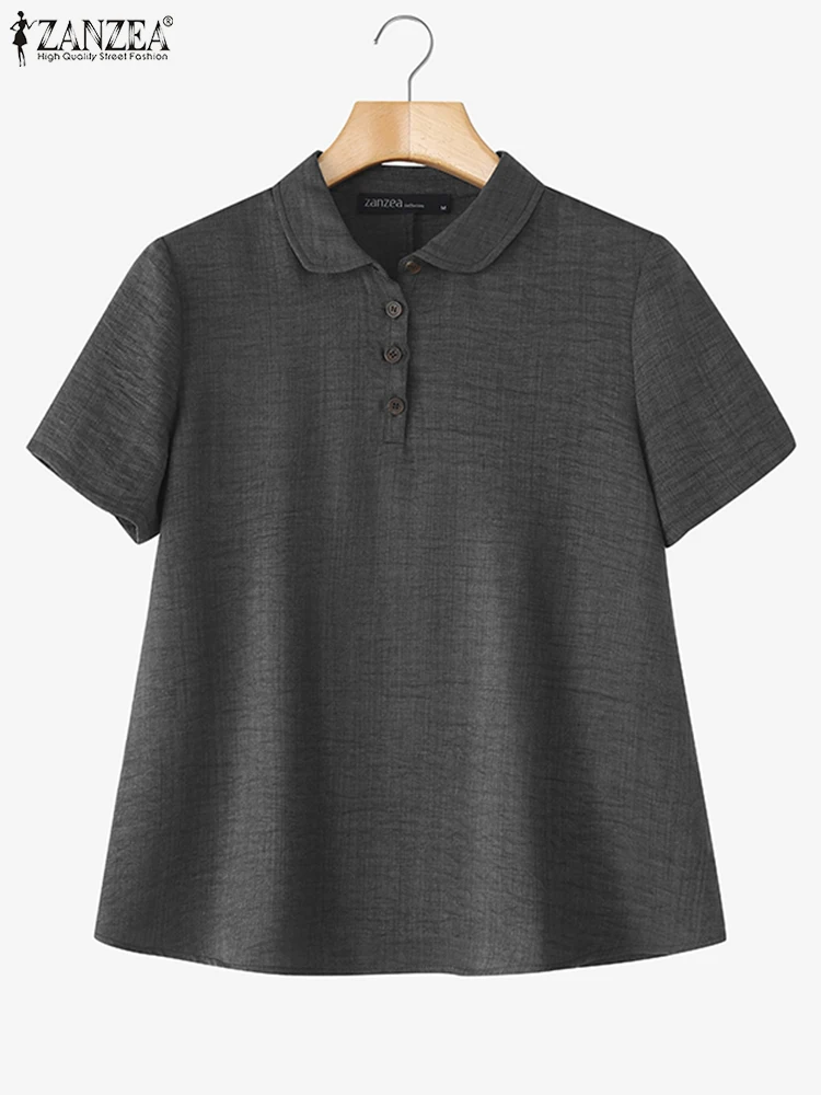 Vintage Solid Work Shirts 2025 ZANZEA Summer Office Blouses Women Short Sleeve Buttons Tops Casual Lapel Neck OL Blusas Mujer