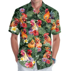 Men's Button Up Beach Shirt 3d Digital Print Chicken Pattern Surfing Hawaiian Shirt For Men Casual Short Sleeve Plus Size Shirts