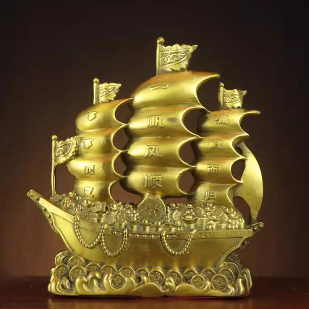 Pure copper dragon boat sails smoothly and returns with full loadLeading boat, living room, office desk decoration, handicraft