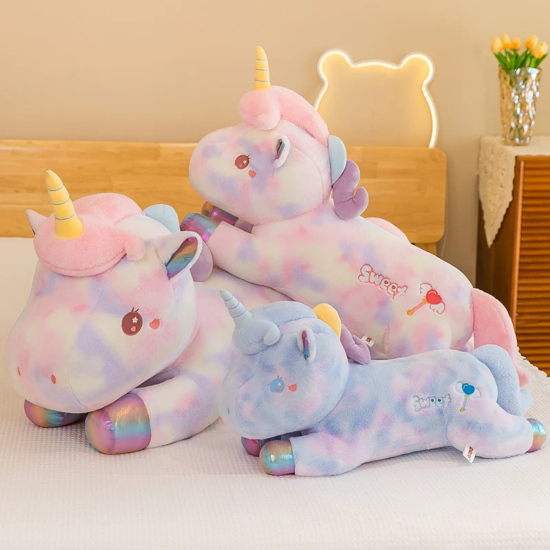 Unicórnio Kawaii Gigante Brinquedos de Pelúcia Animal Adorável, Cavalo Colorido, Almofada Longa, Boneca Macia, Casa, Decoração de Cama, Amante, Crianças, Presentes de Bebé, 60-100cm