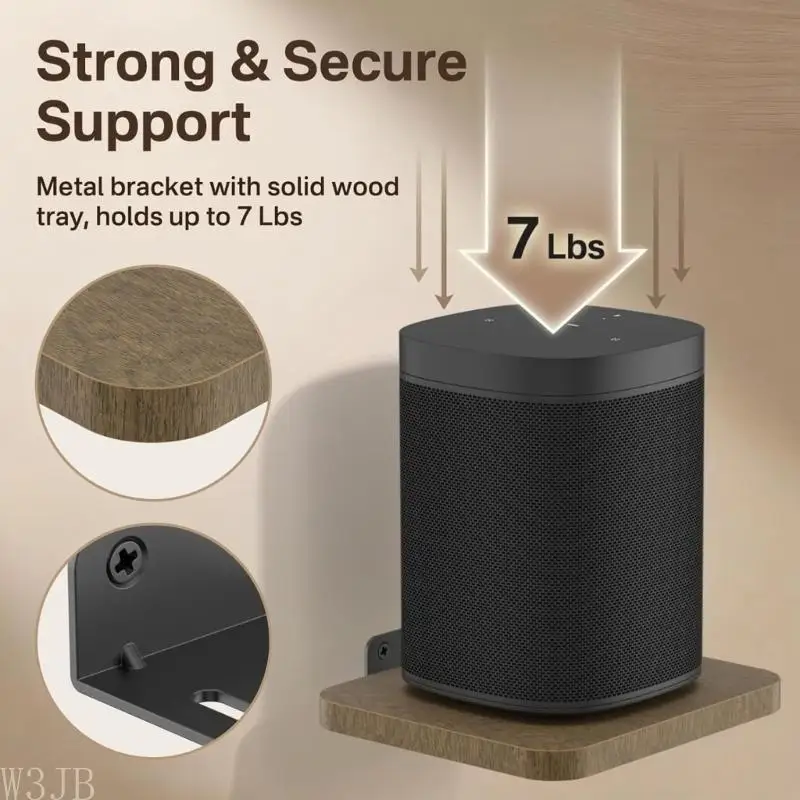 W3JB Platzsparende Soundbar-Wandhalterung, Massivholz-Wandregal für verbesserte Sound-Einrichtung und platzsparende – Detail 4