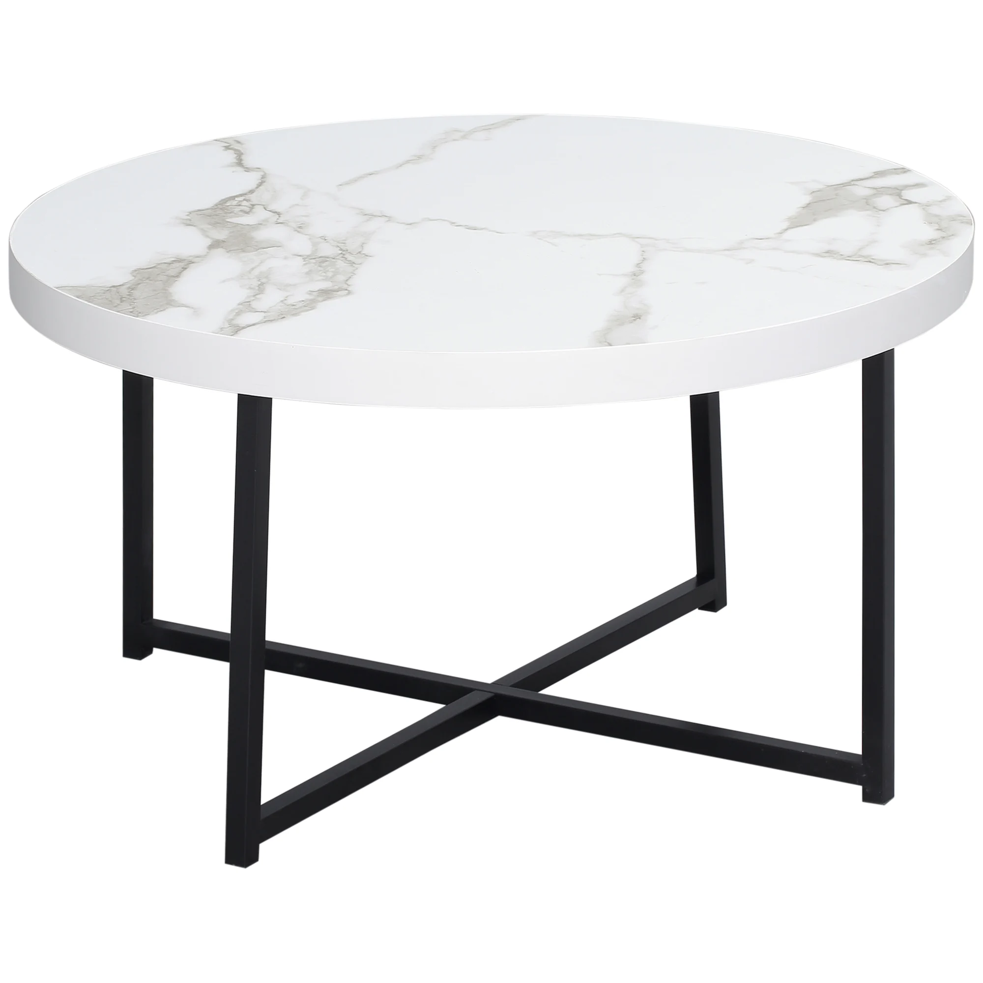 HOMCOM Mesa de Centro con Encimera Símil Mármol y Marco de Metal 80x80x45 cm