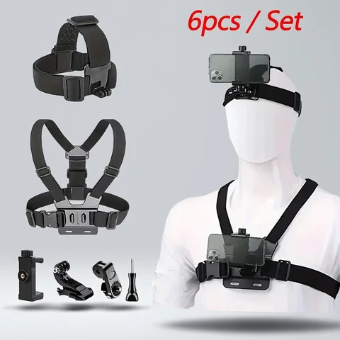 Aksiyon Kamera Aksesuar Kiti Baş Bandı Göğüs Bandı Montaj Aparatı Ayarlanabilir Tutucu GoPro Telefon DJI Osmo SJCAM AKASO Insta360 için