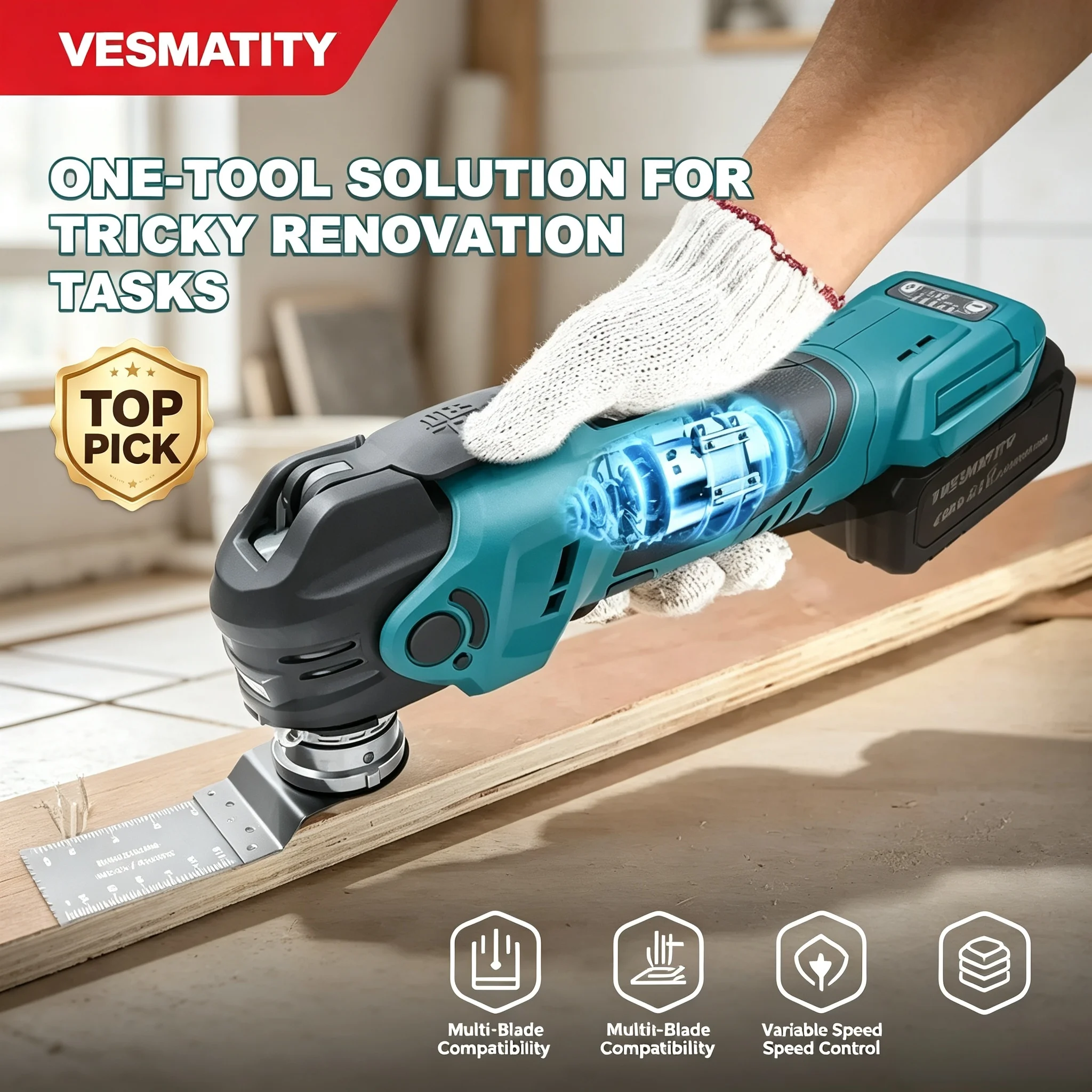 Multifunction Oscillating Saw Trimmer Vibration Electric PowerTool for 18V-20V Battery VESMATITY Professional Heavy-Duty