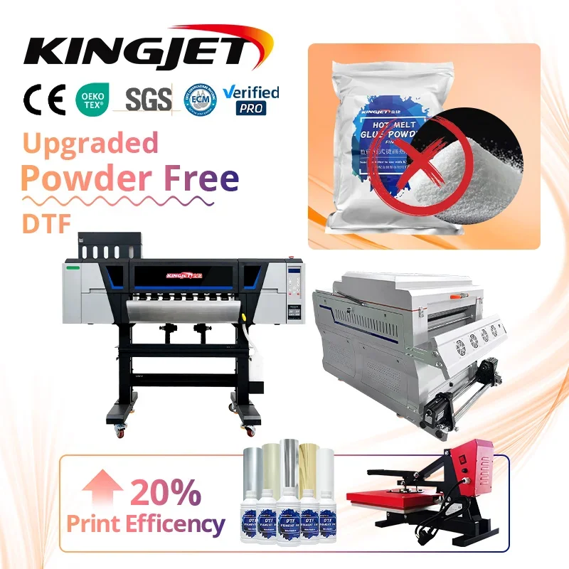 Kingjet dtf printers with no powder t shirt printing dtf ink no need powder i3200 60cm powder less dtf printer