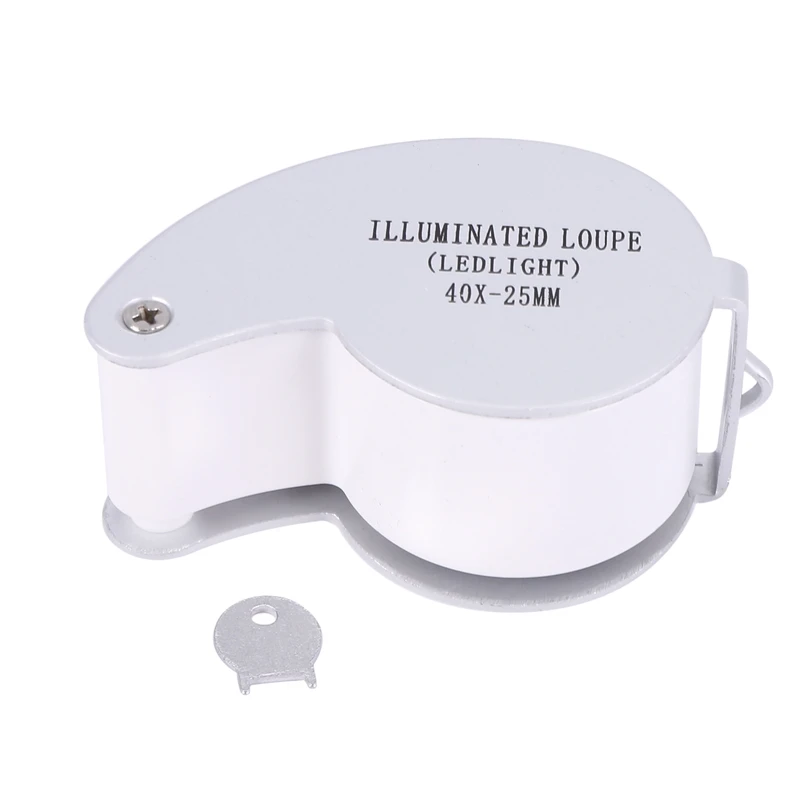 40 X 25mm Glass Lens Jeweler Loupe Magnifier With LED-Silver