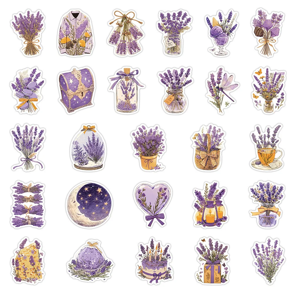 54PCS Lavender Stickers Computer Bookshelf Closet Decorative Stickers Cartoon Decals For Phone Notebook Children Reward Stickers